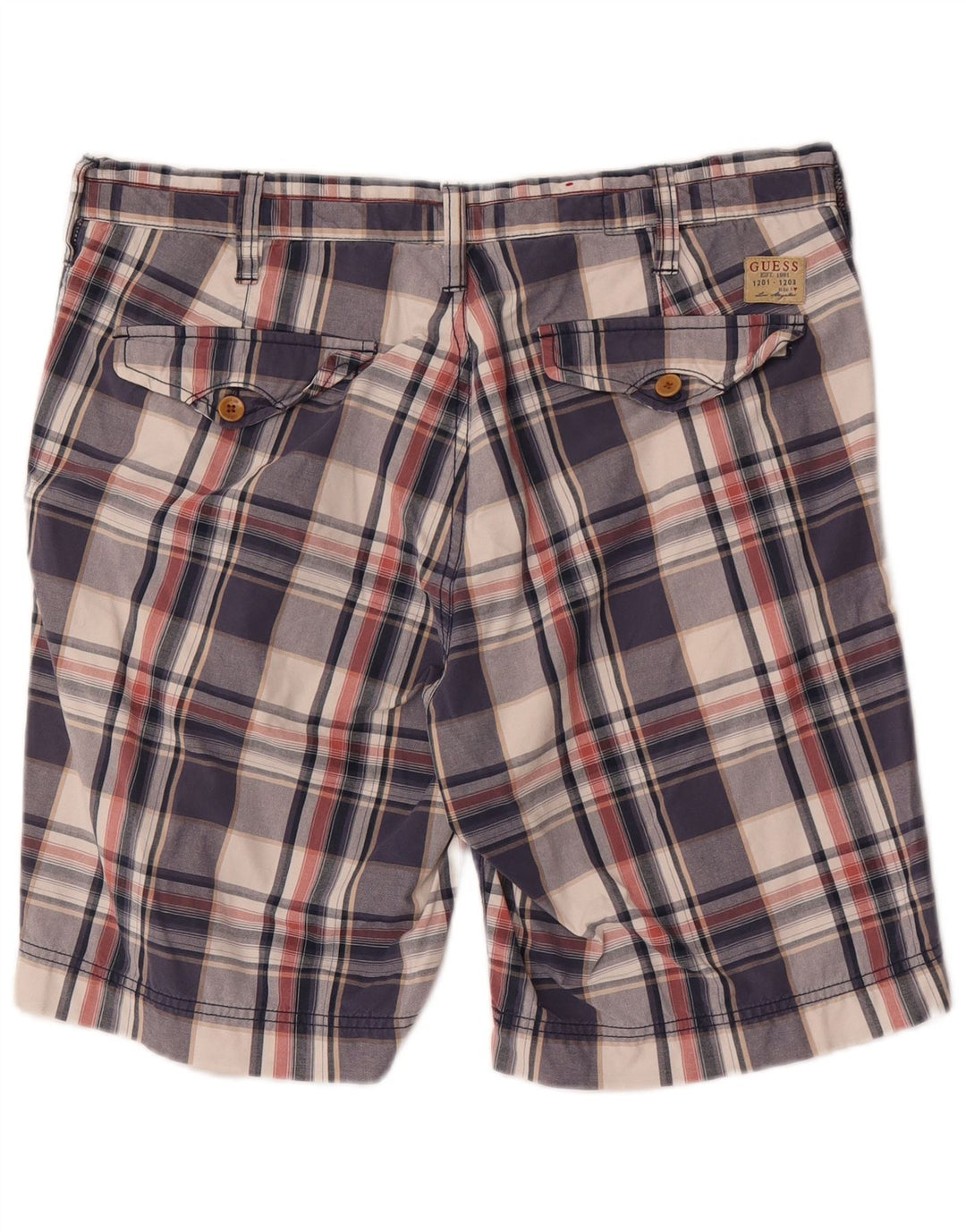 Guess Short Chino Homme W34 Grand Bleu Marine à Carreaux Coton