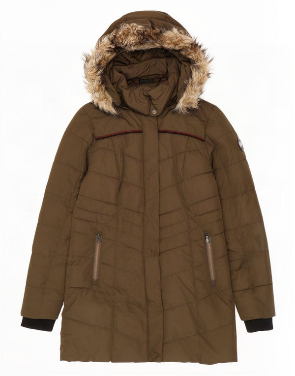 Superdry Veste matelassée à capuche pour femme UK 10 Small Kaki Polyester
