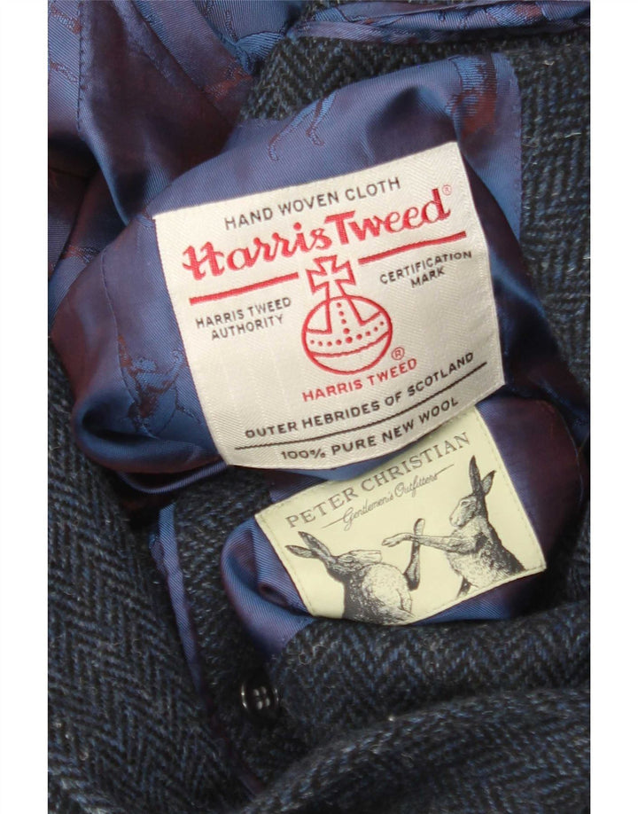 Harris Tweed Veste blazer à 2 boutons pour homme UK 38 Bleu marine moyen à chevrons