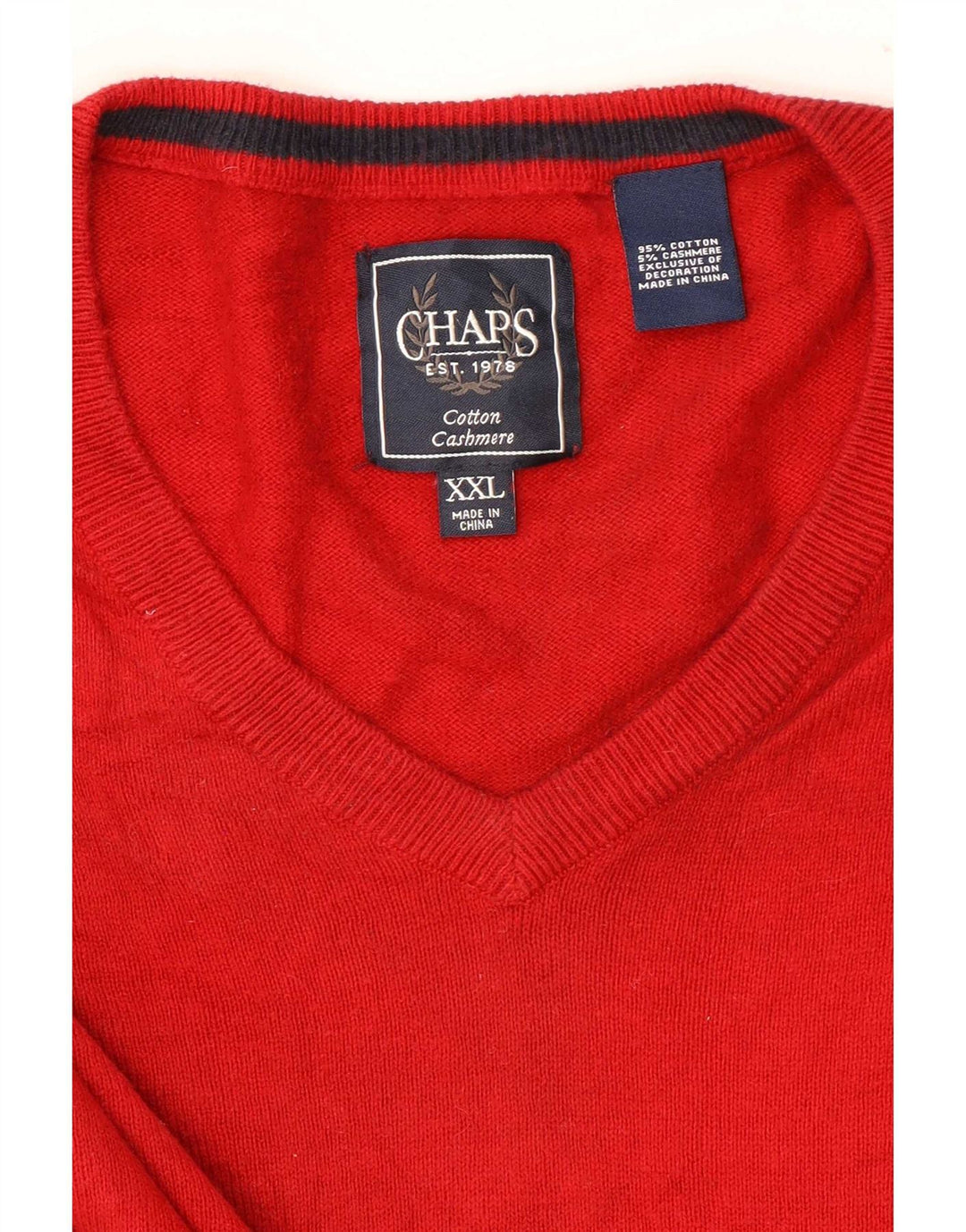 Chaps Pull col V homme 2XL Rouge Coton