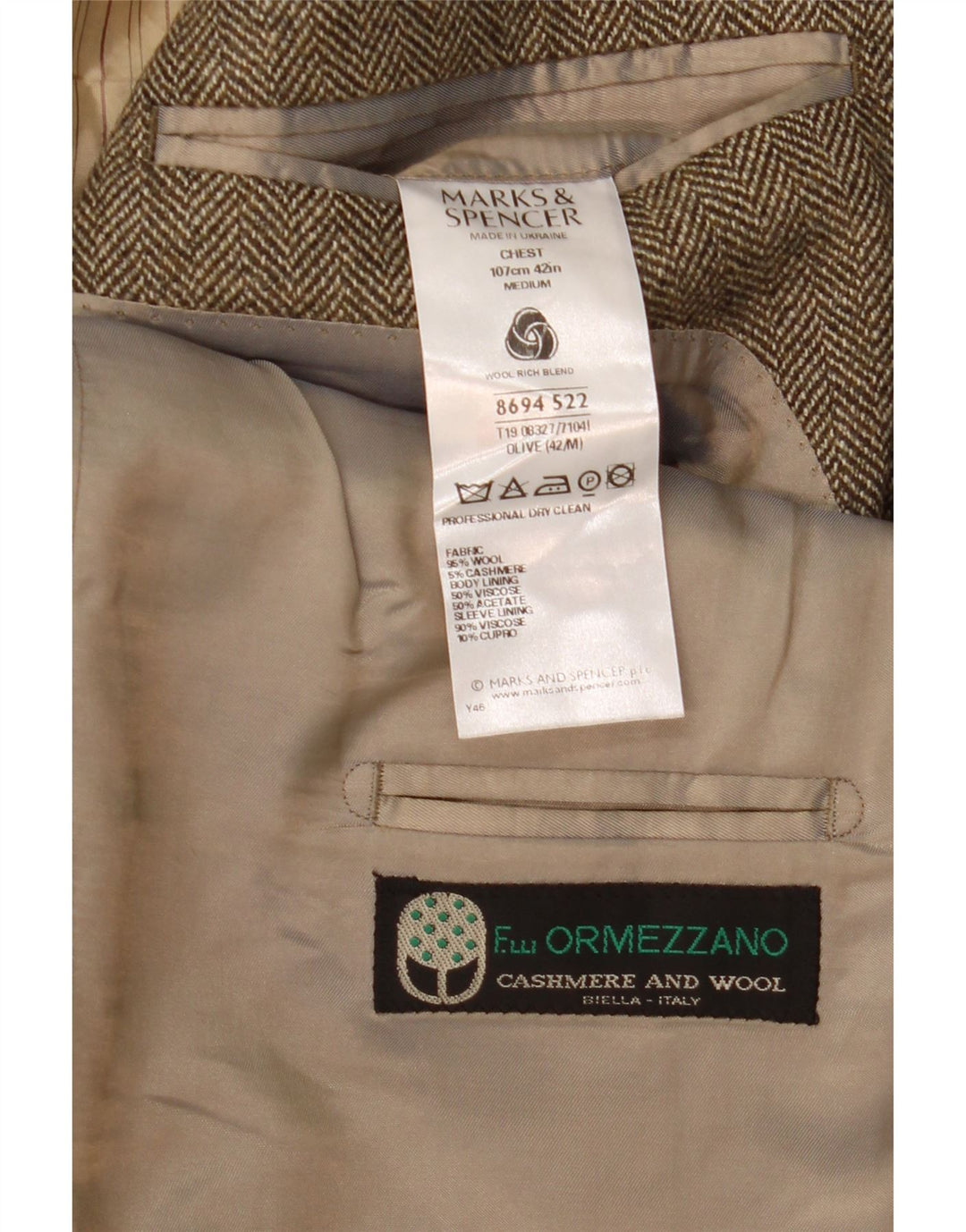 Marks & Spencer Veste blazer à 3 boutons pour homme UK 42 Grand chevrons marron