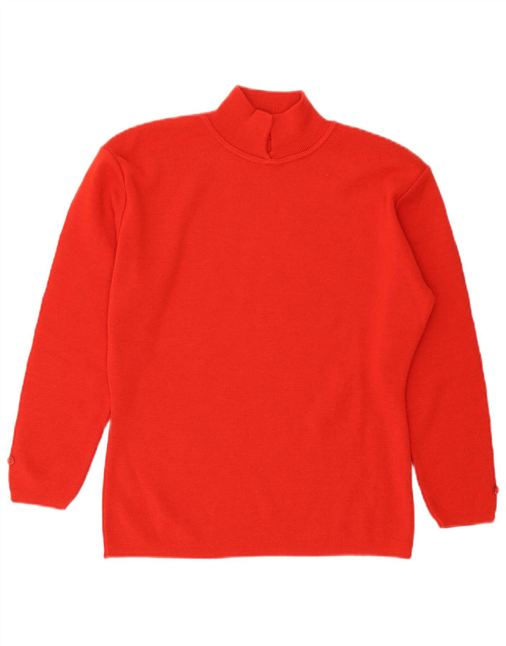 vintage Femme Turtle Neck Jumper Pull UK 14 Grande Laine Orange
