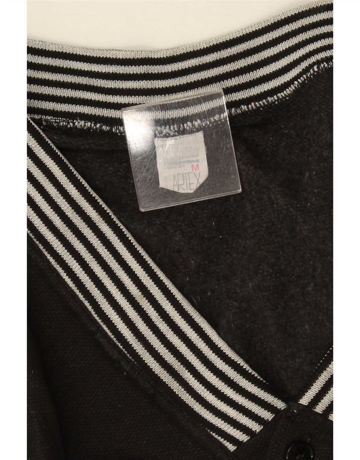 vintage Mens Graphic Cardigan Pull Moyen Noir