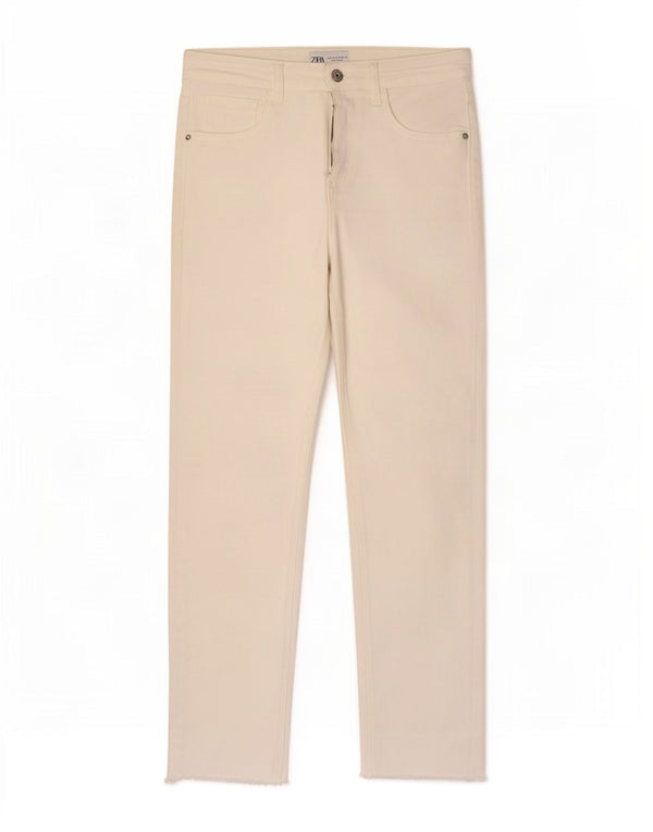 Zara Femme Jean Taille Haute EU 36 XS W26 L27 Coton Blanc