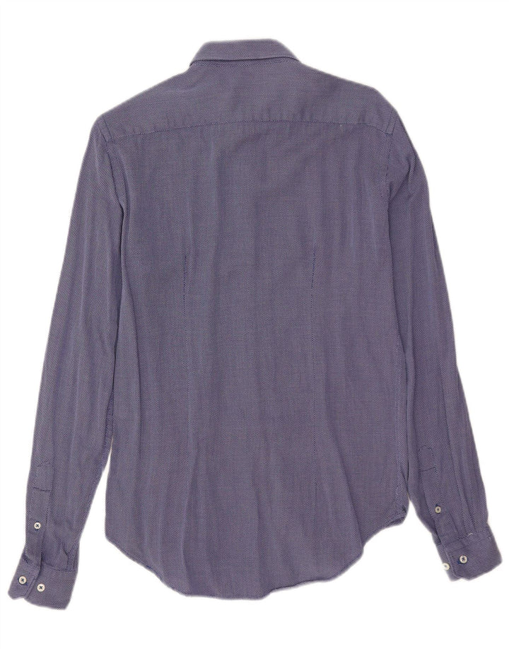 Zara Chemise Slim Fit Petit Coton À Pois Bleu