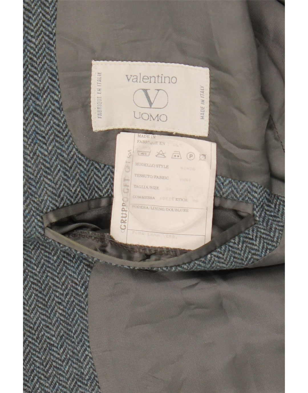 Valentino Veste Blazer 2 Boutons Homme IT 50 Large Laine à Chevrons Gris