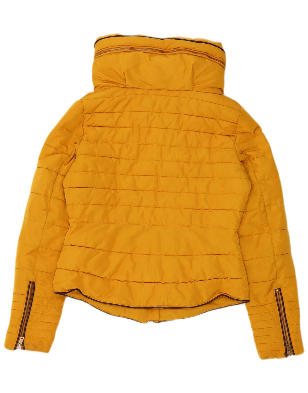 Zara Veste matelassée à capuche courte pour femme UK 10 Small Jaune Polyester