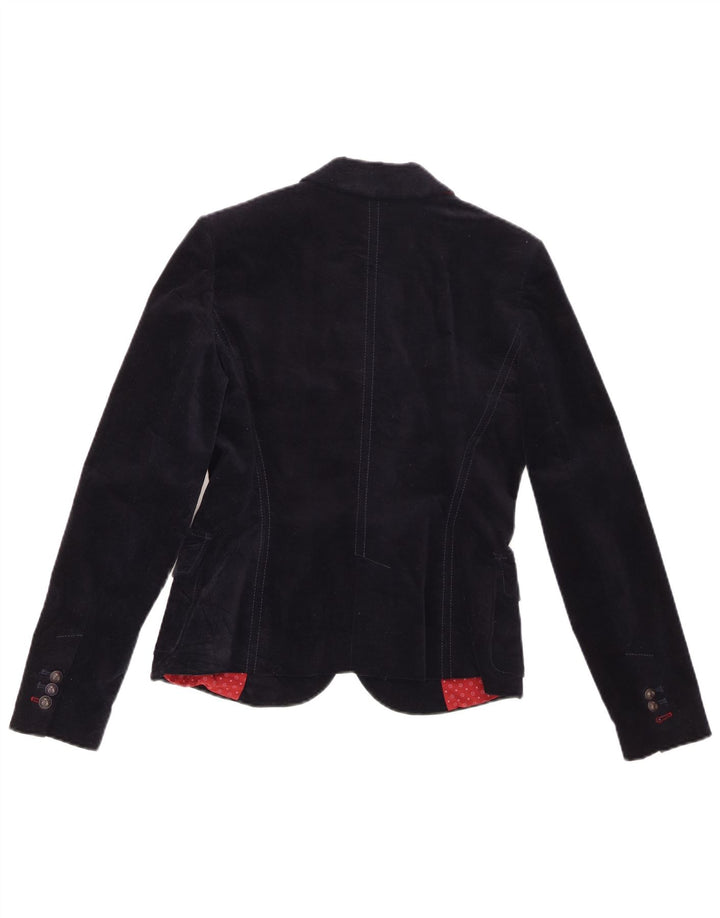 Zara Veste blazer en velours à 2 boutons pour femme UK 12 Bleu marine moyen en coton