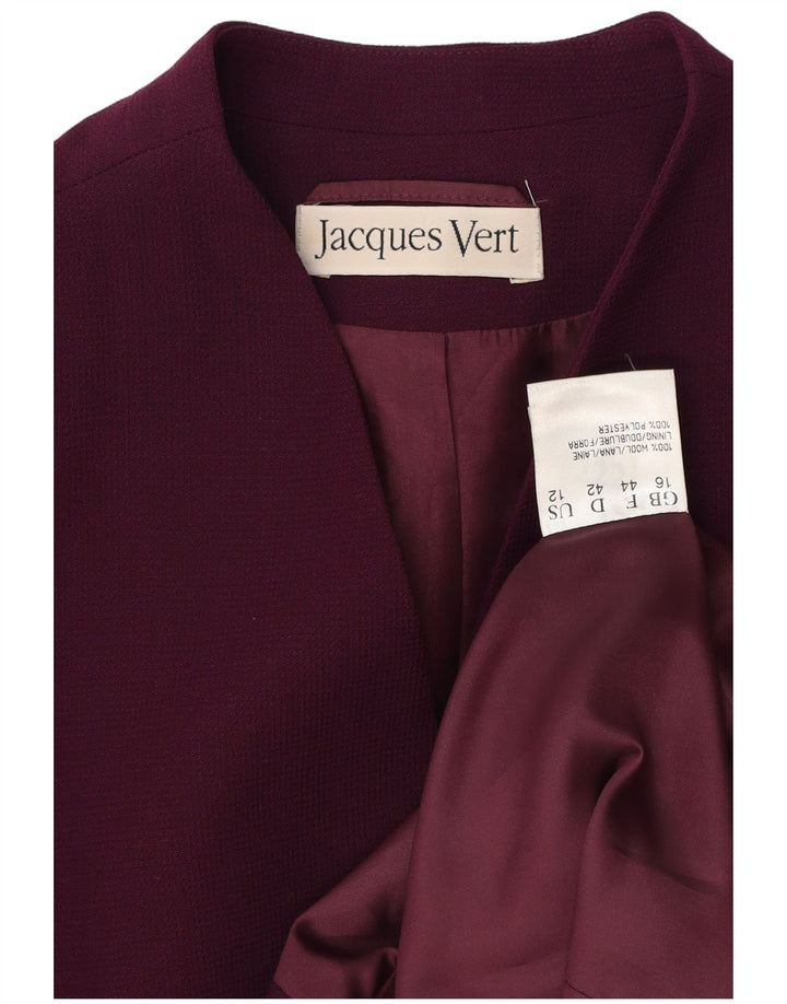 JACQUES VERT Veste Blazer 5 Boutons Femme UK 16 Large Violet Laine Vierge
