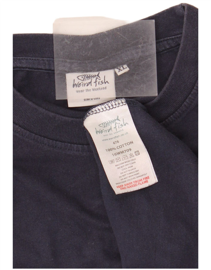 WEIRD FISH T-Shirt Graphique Homme Haut XL Bleu Marine Coton