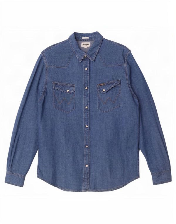 Wrangler Chemise en jean coupe ajustée pour homme en coton bleu moyen