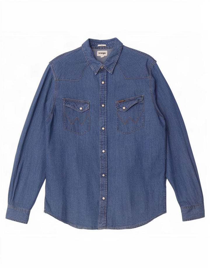 Wrangler Chemise en jean coupe ajustée pour homme en coton bleu moyen