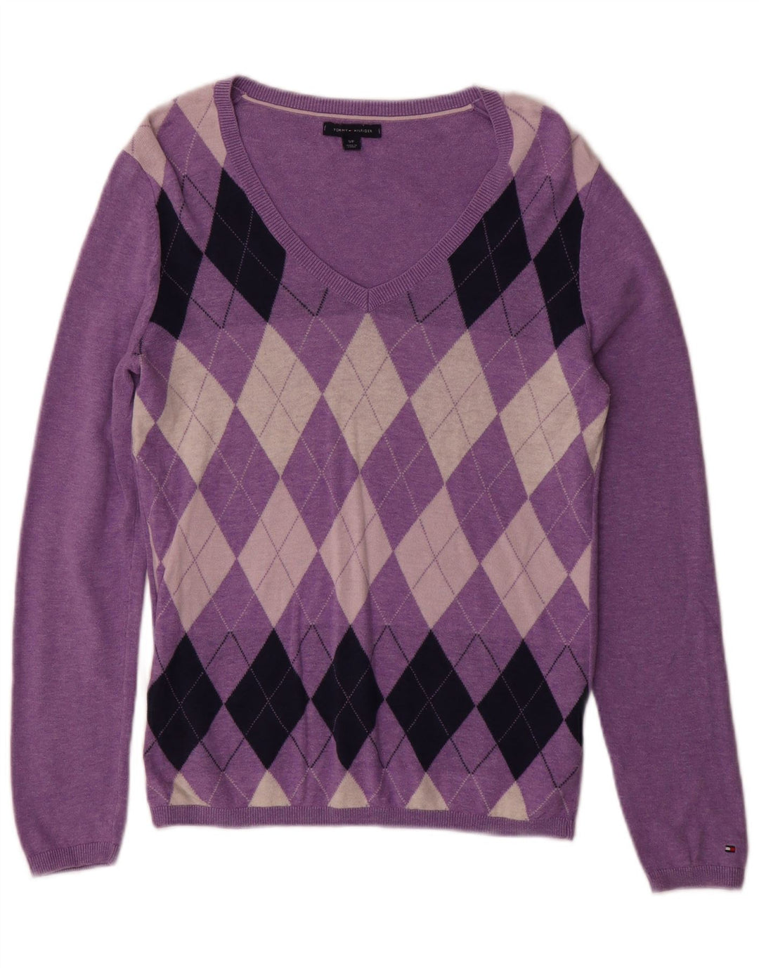 TOMMY HILFIGER Pull col en V pour femme UK 10 Small Violet