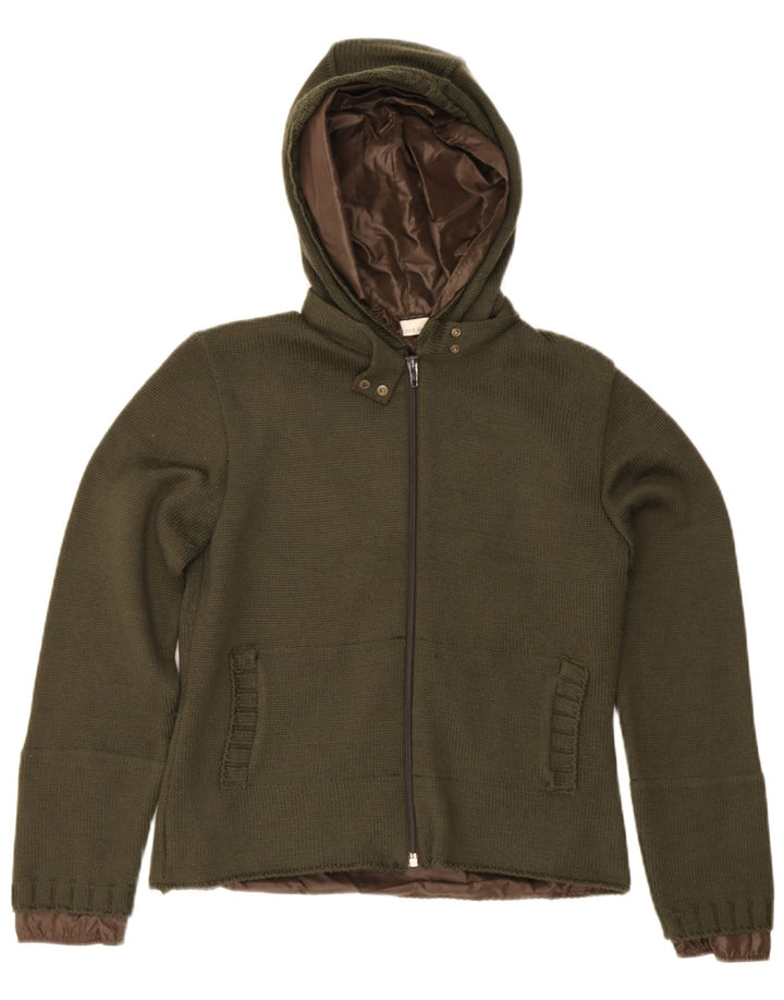 Pinko Veste bomber à capuche en tricot pour femme UK 10 Petite laine kaki