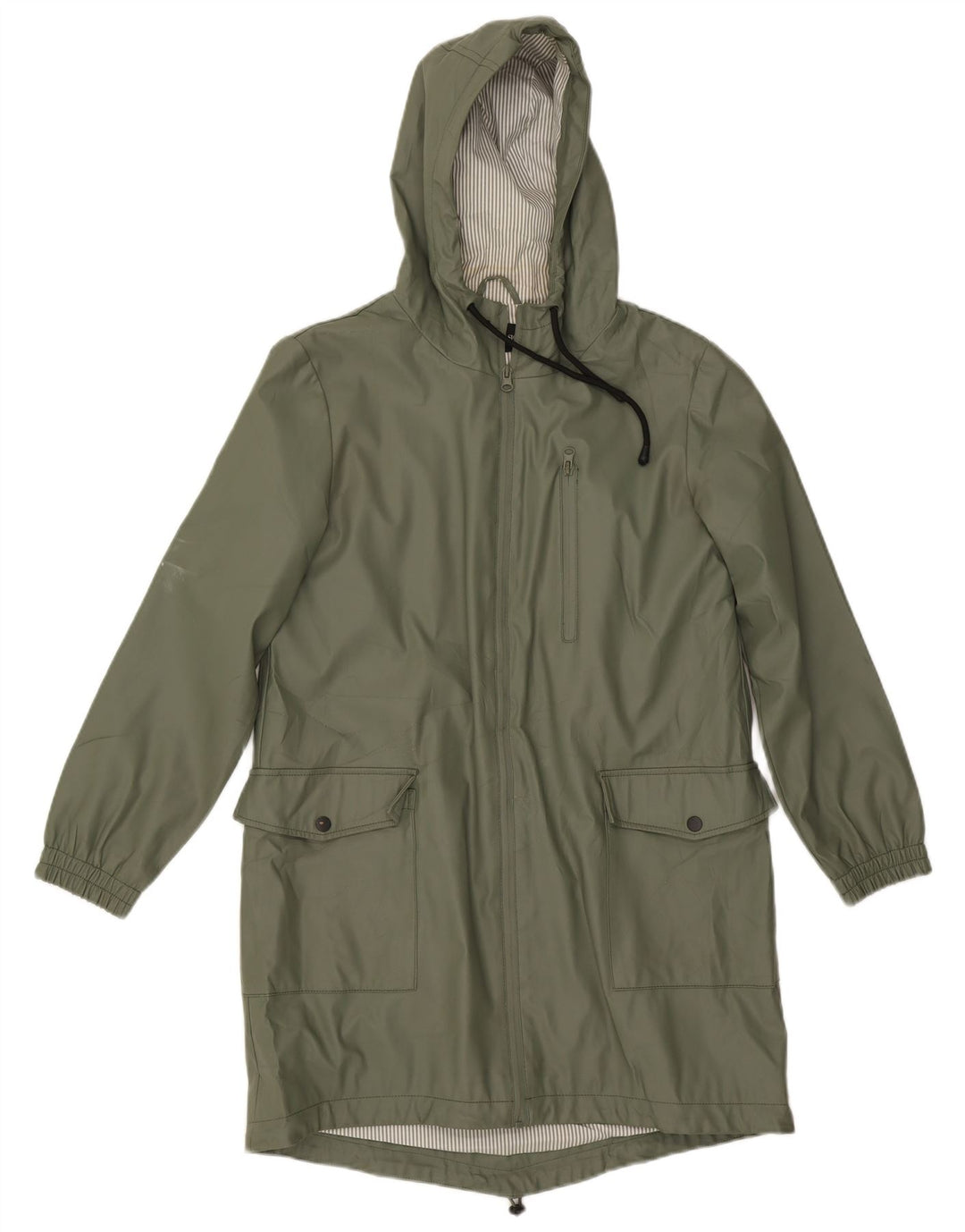 Zara Femme Imperméable À Capuchon UK 10 Petit Vert Polyester