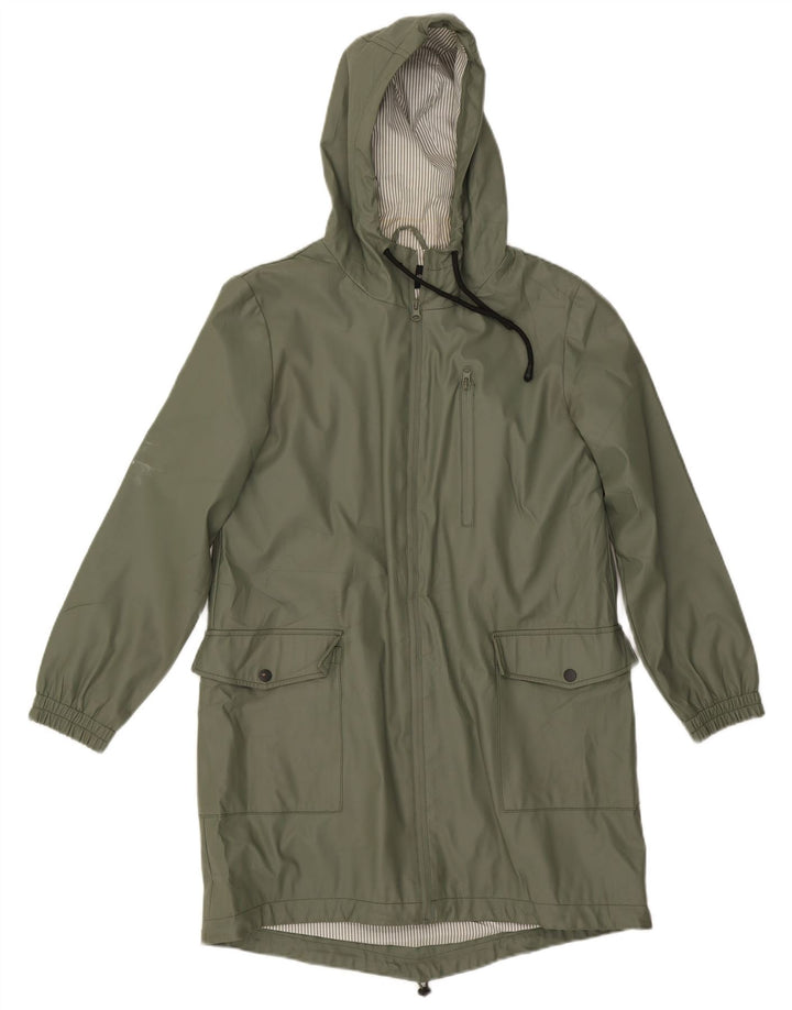 Zara Femme Imperméable À Capuchon UK 10 Petit Vert Polyester