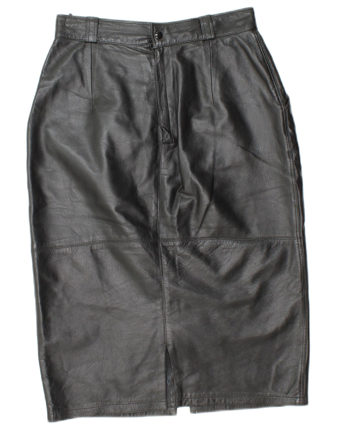 VINTAGE Jupe en cuir taille haute femme IT 44 Medium W26 Cuir noir