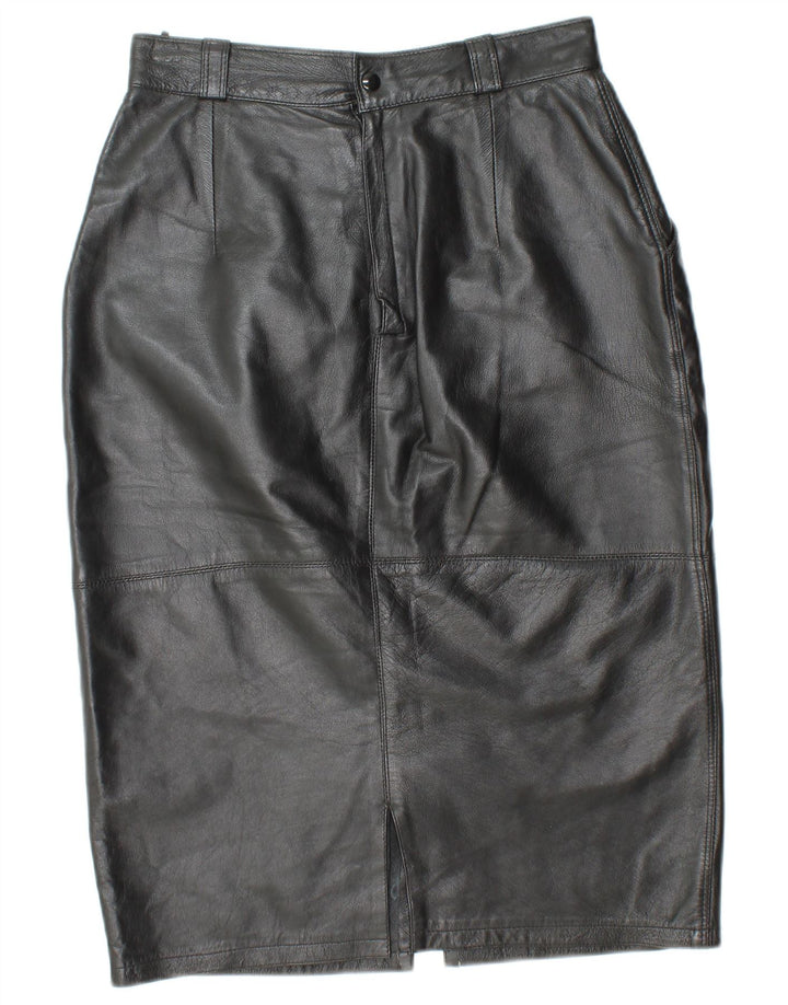 VINTAGE Jupe en cuir taille haute femme IT 44 Medium W26 Cuir noir