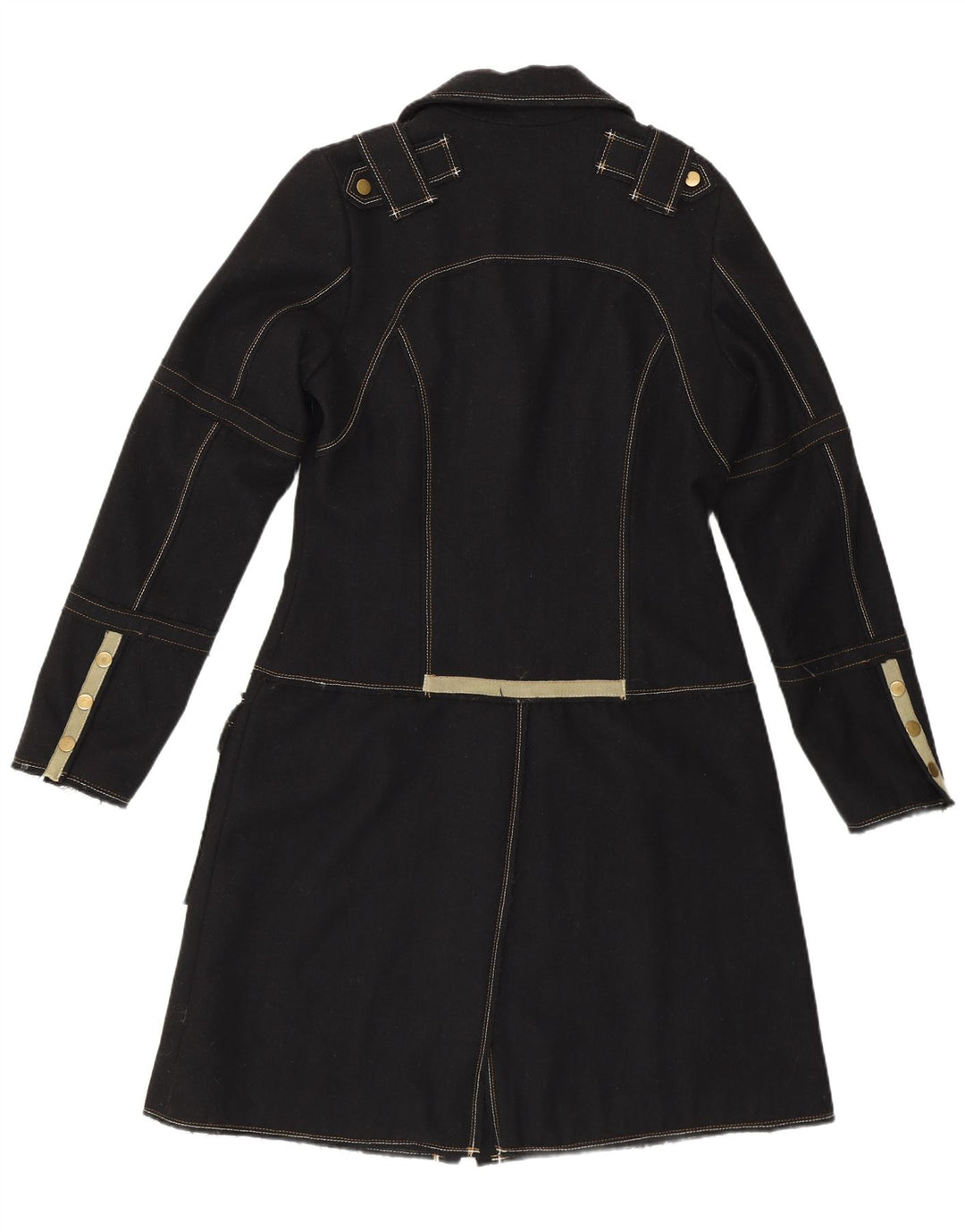 vintage Womens Military Overcoat UK 10 Petite laine noire classique