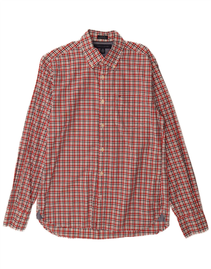 Tommy Hilfiger Chemise sur mesure pour homme en coton à petits carreaux rouges