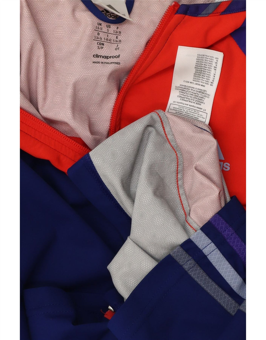 ADIDAS Veste de pluie Clima Proof pour femme UK 8/10 Small Bleu Colorblock