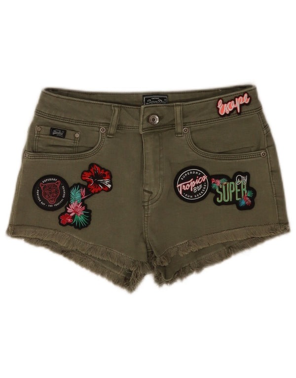 Superdry Short En Jean Graphique W28 Femme Vert Moyen Floral Tropical