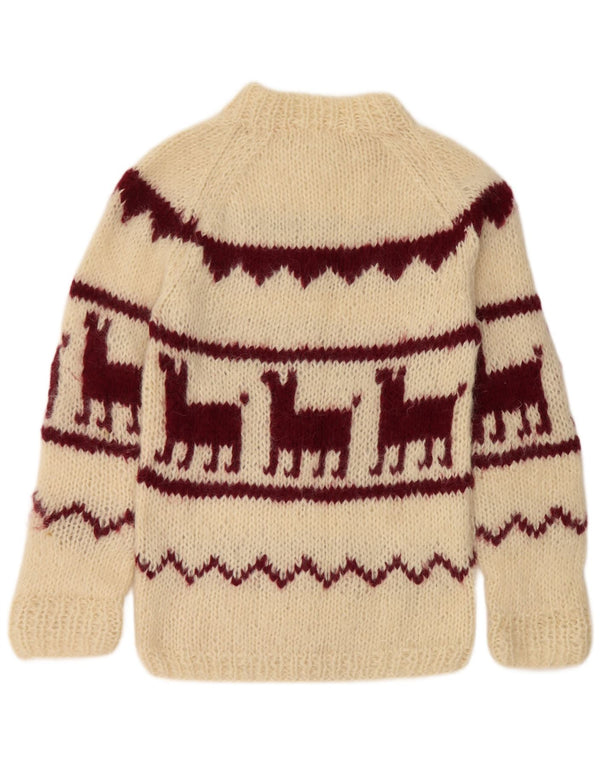 vintage Femmes Crew Neck Jumper Pull UK 14 Moyen Off White Aztec
