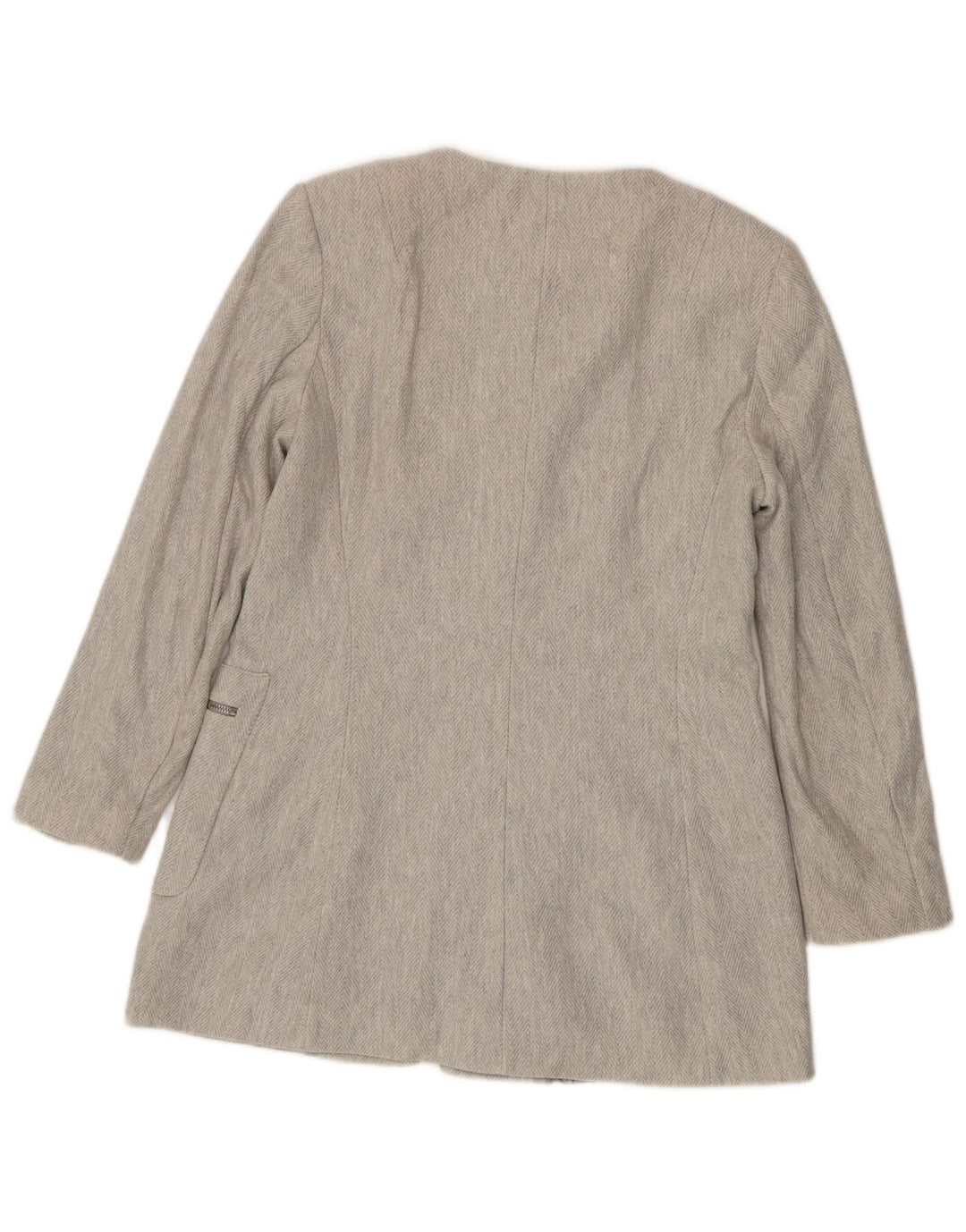 Zara Womens Full Zip Blazer Jacket UK 18 XL Gris Chevrons Coton