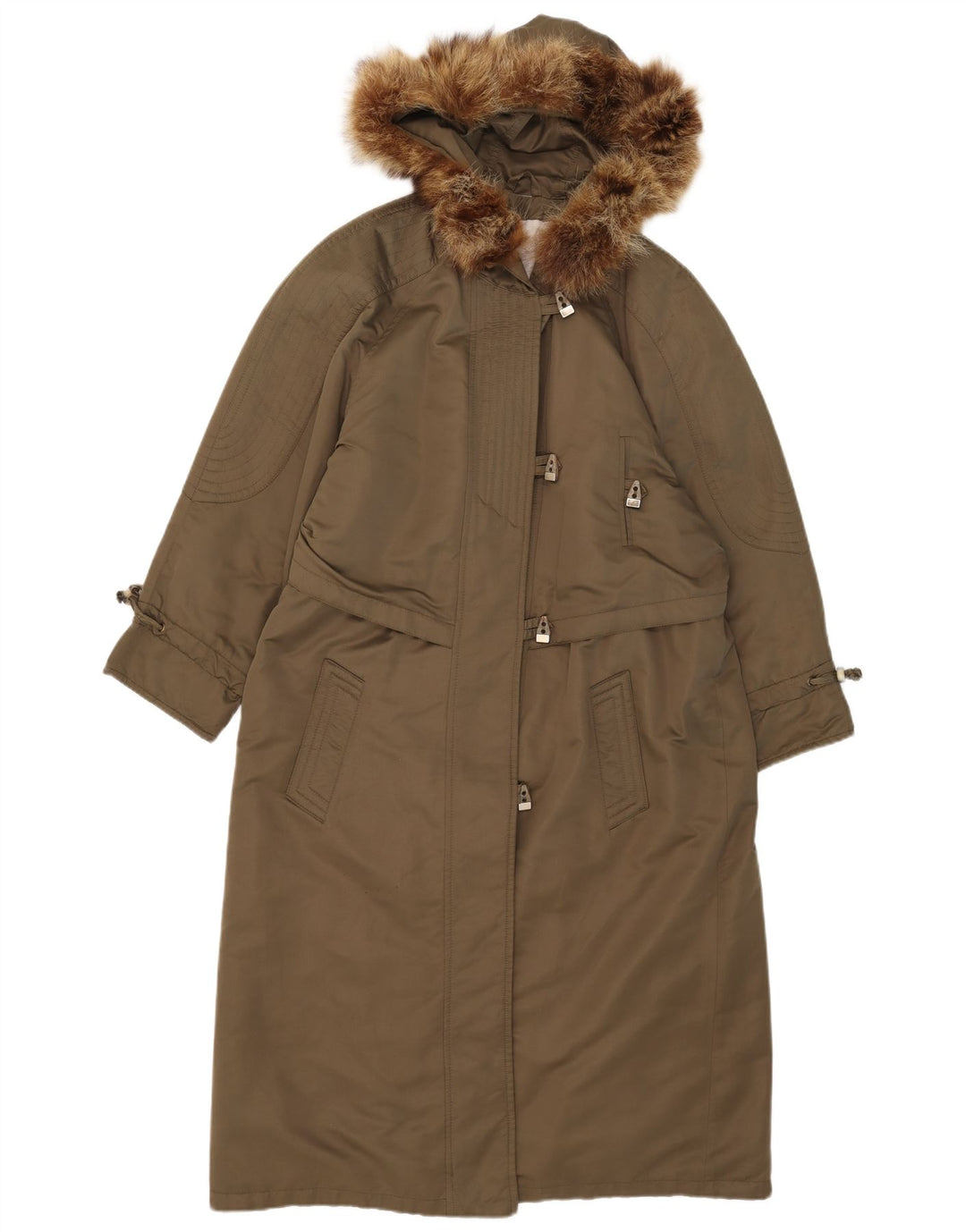 vintage Femme Manteau à capuche UK 14 Grand Polyester Kaki
