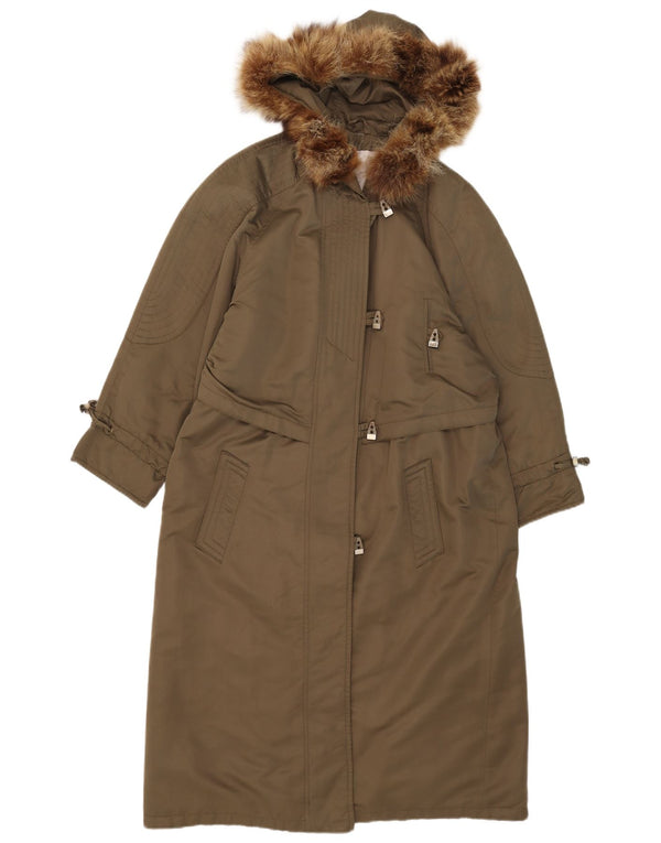 vintage Femme Manteau à capuche UK 14 Grand Polyester Kaki