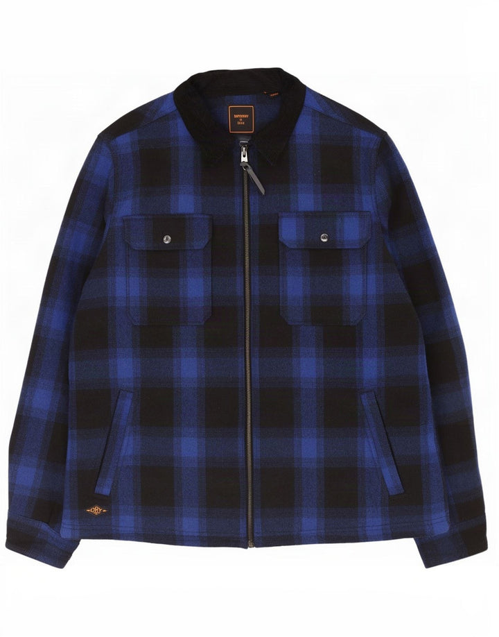 Superdry Veste Shacket Homme UK 44 2XL Bleu Marine à Carreaux Laine