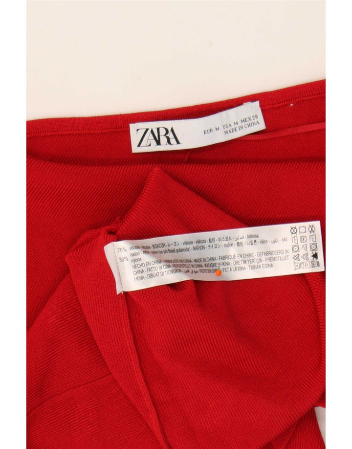 Zara Femme Haut Court Une Épaule UK 12 Viscose Rouge Moyen