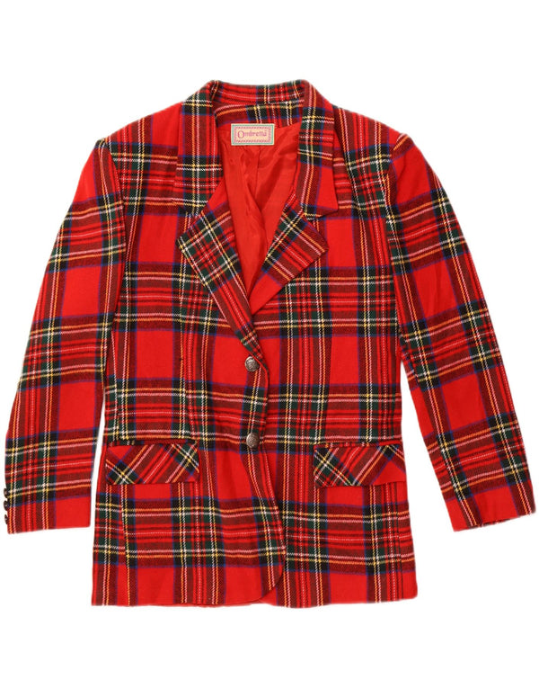 vintage Femme 2 Bouton Blazer Veste IT 44 Moyen Rouge Check Laine