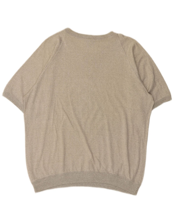 vintage Mens Short Sleeve Crew Neck Jumper Pull Grand Beige Moucheté