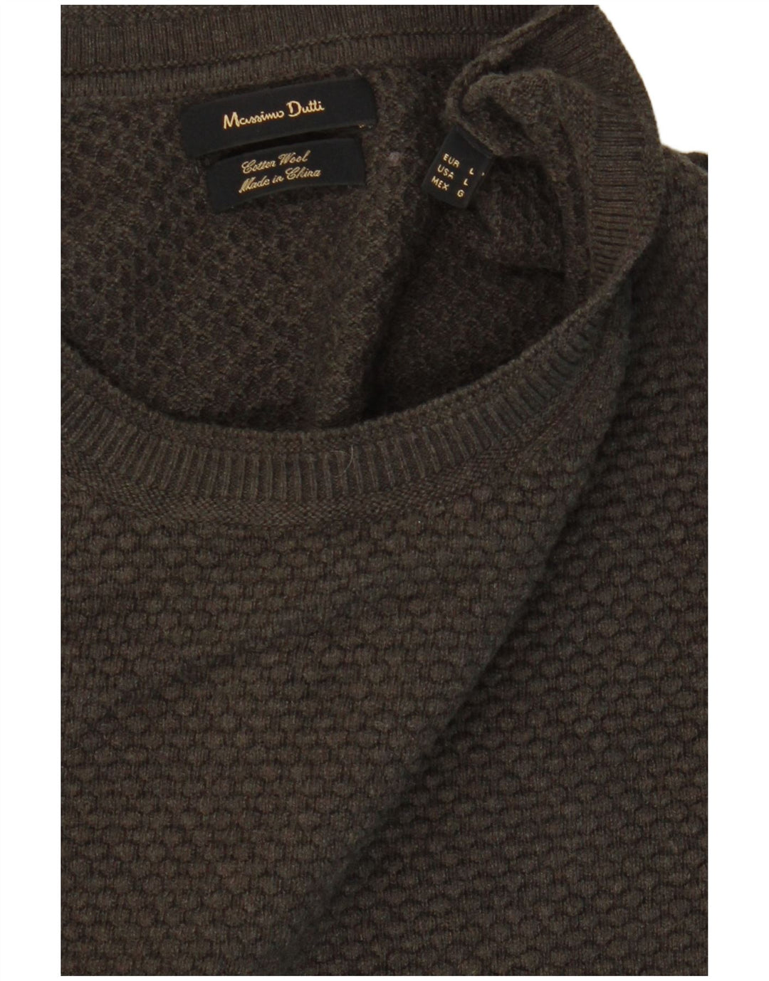 MASSIMO DUTTI Pull col rond homme grand coton kaki