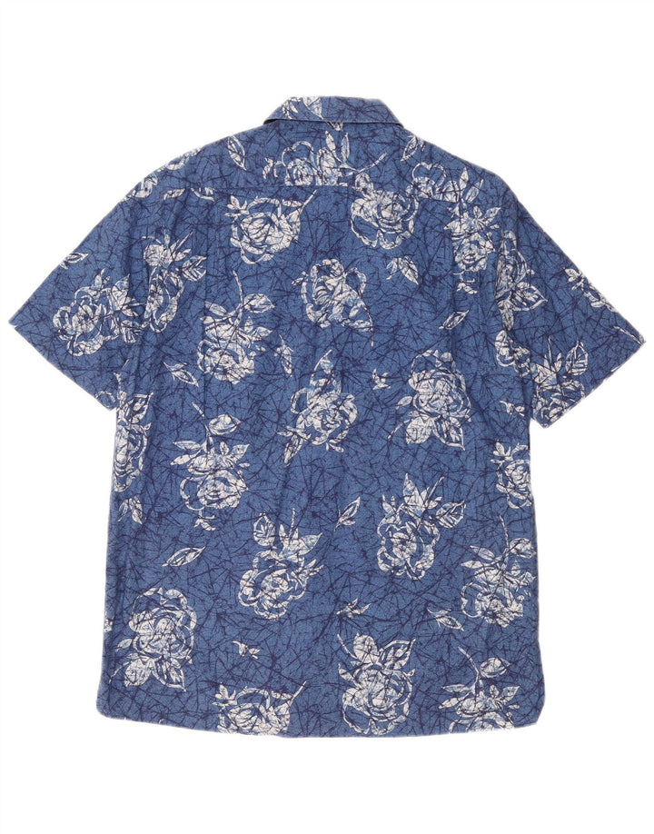Naracamicee Chemise à manches courtes pour homme en coton floral bleu moyen