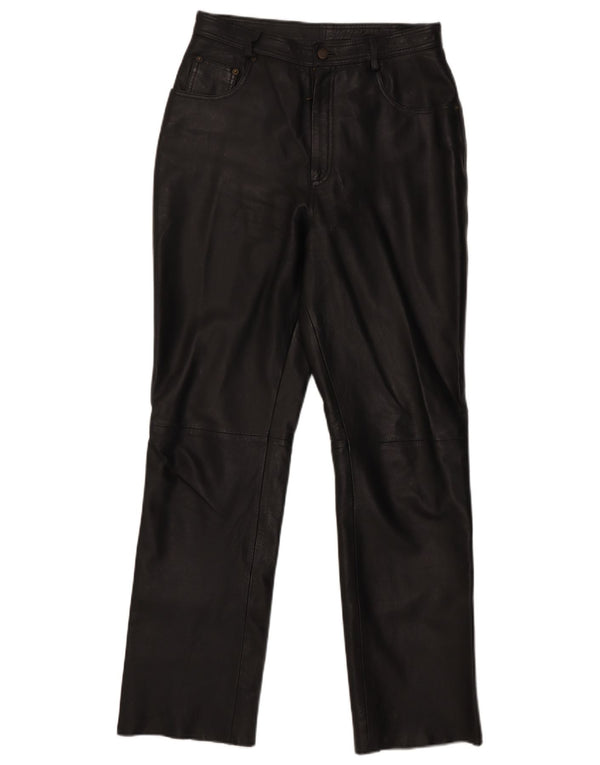 Pantalon en cuir droit femme vintage UK 14 Moyen W30 L31 Noir