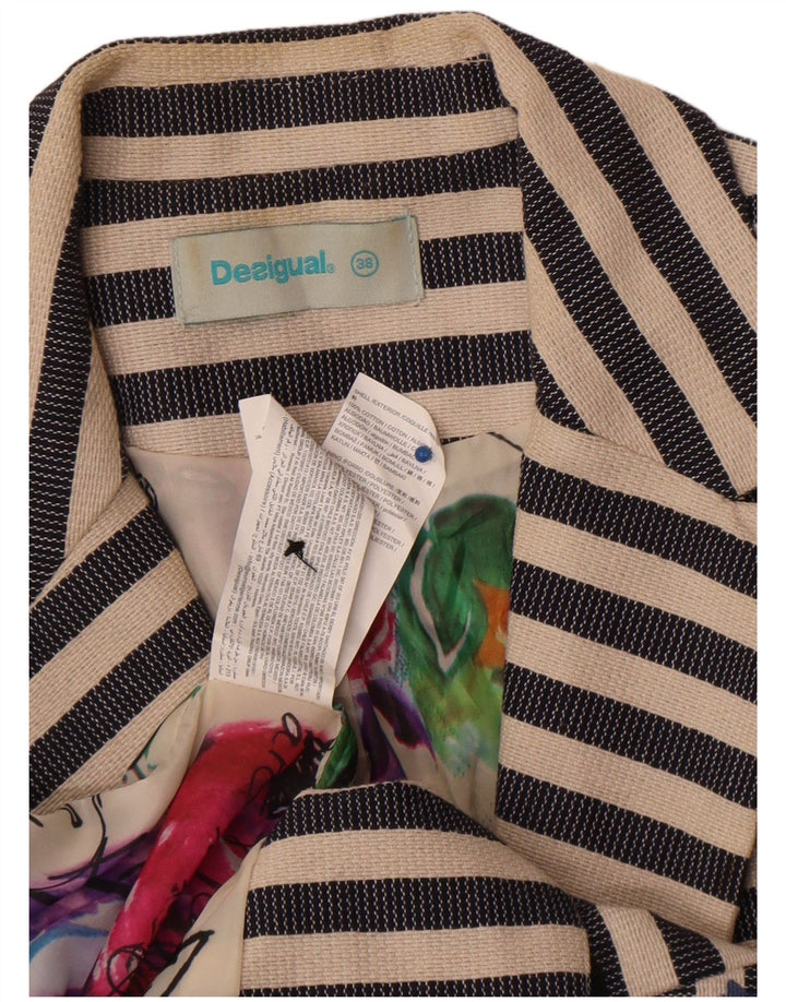 Desigual Veste Blazer Graphique Femme EU 38 Bleu Marine Moyen Rayé