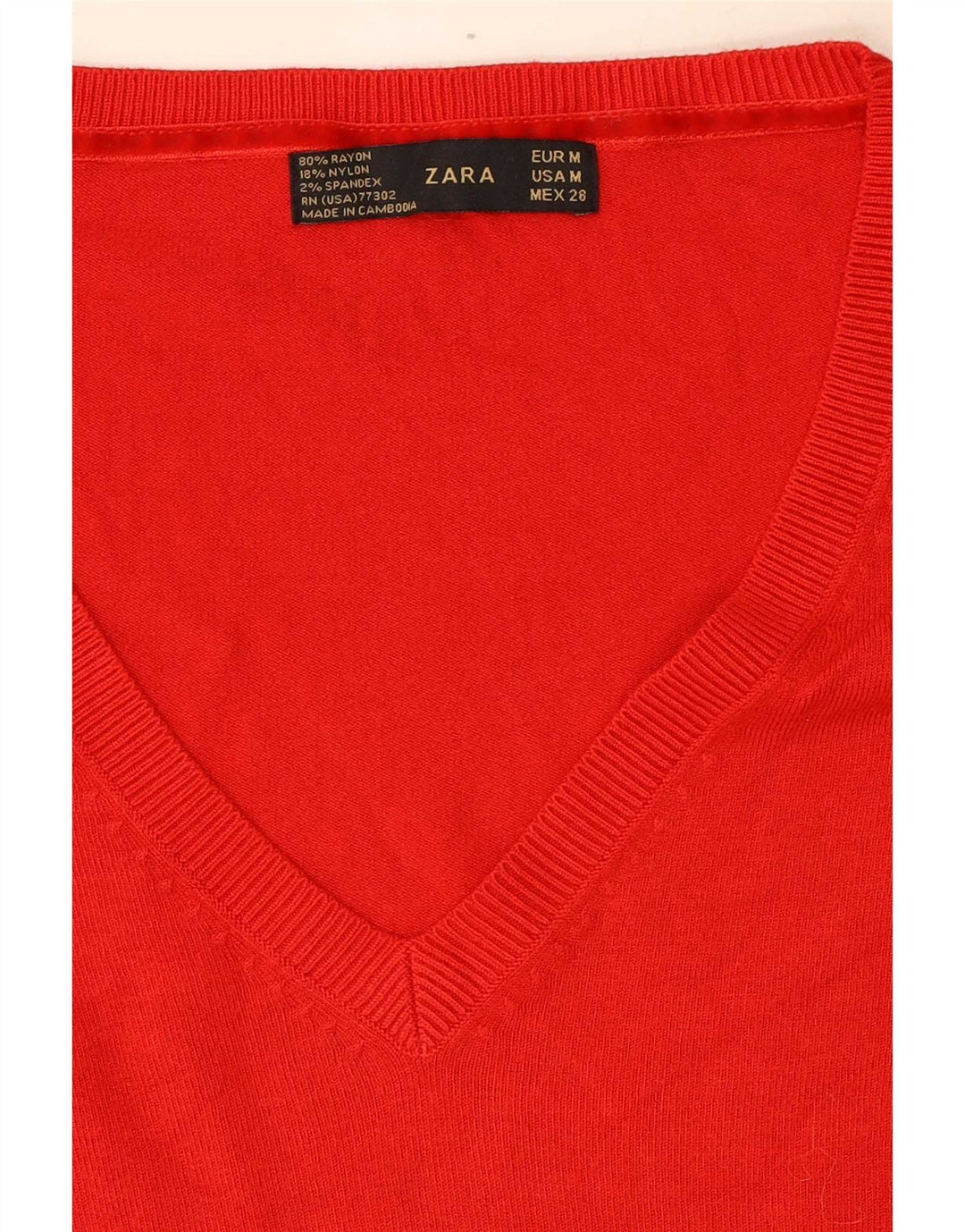 Zara Pull col V pour femme UK 12 Rayonne rouge moyen