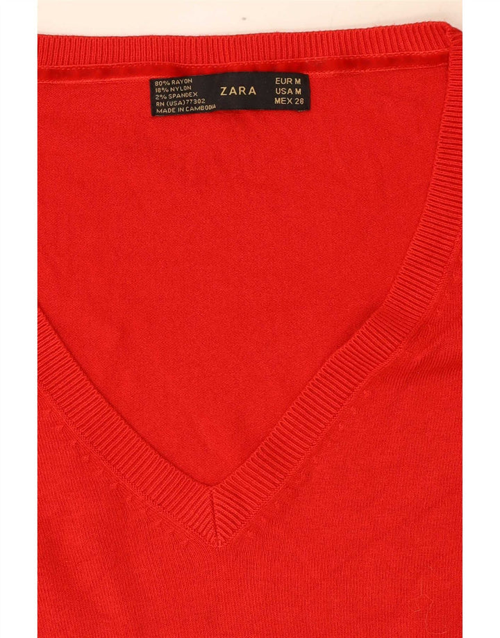 Zara Pull col V pour femme UK 12 Rayonne rouge moyen