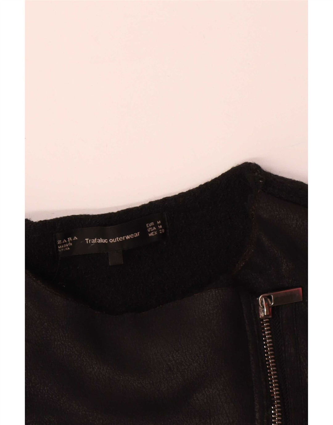 Zara Veste de motard en cuir pour femme UK 12 Medium Noir