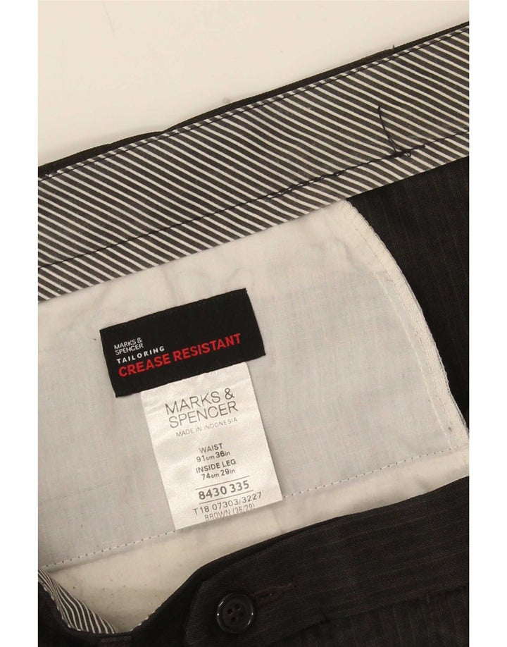 Marks & Spencer Pantalon de costume pour homme W36 L29 Marron à fines rayures Polyester