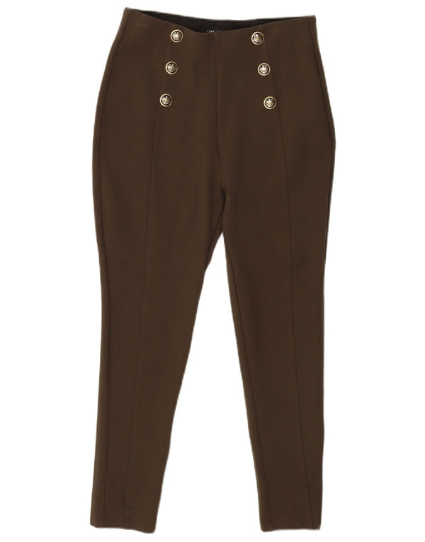 Zara Womens Crop Leggings UK 14 Large Vert Viscose