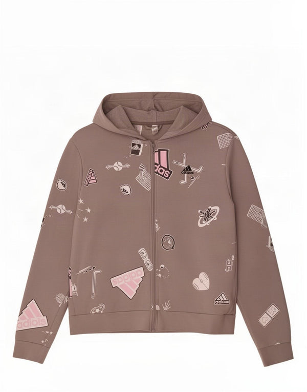 Adidas Pull à capuche zippé graphique fille 13-14 ans Gris Coton