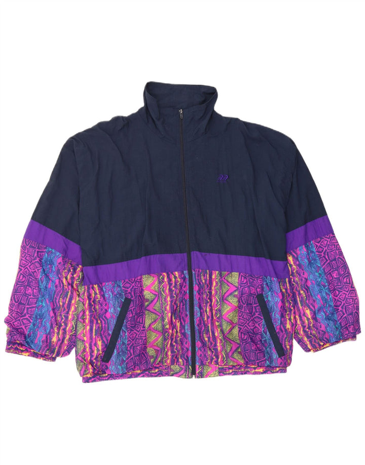 VINTAGE Veste de survêtement pour homme UK 46/48 XL Bleu Marine Colourblock Nylon