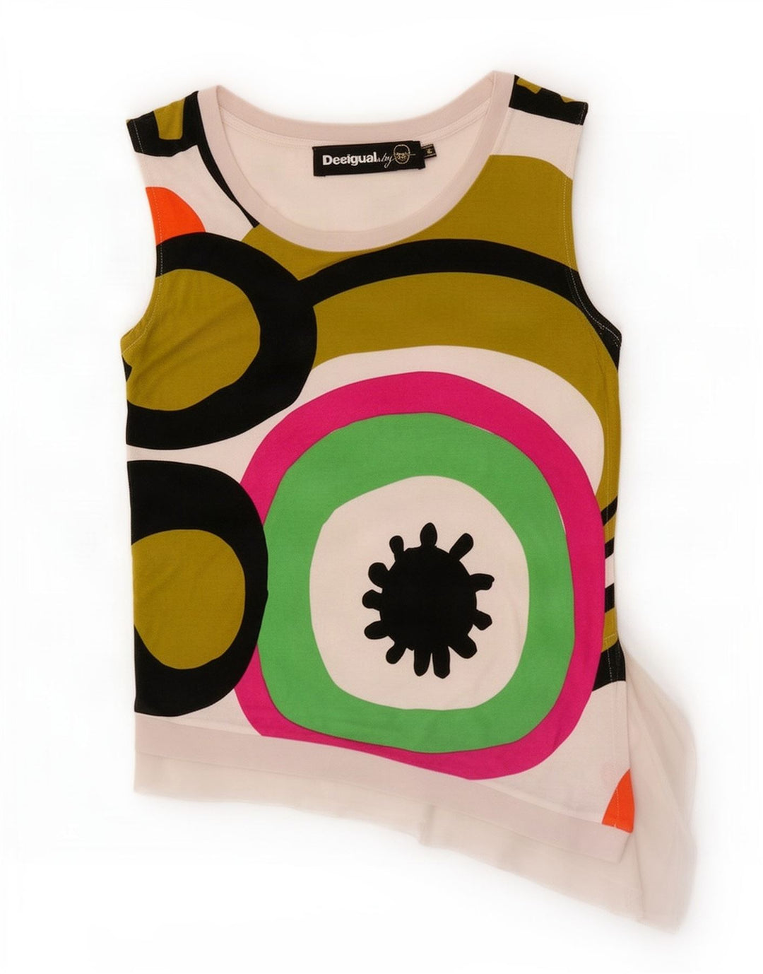 Desigual Débardeur Asymétrique Femme UK 12 Moyen Blanc Géométrique