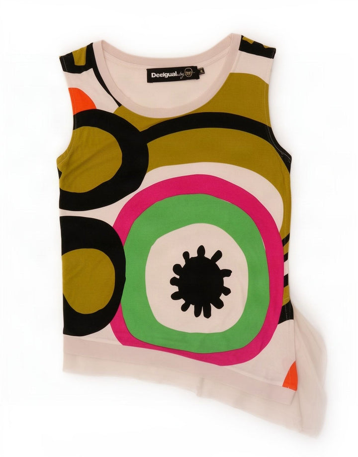 Desigual Débardeur Asymétrique Femme UK 12 Moyen Blanc Géométrique