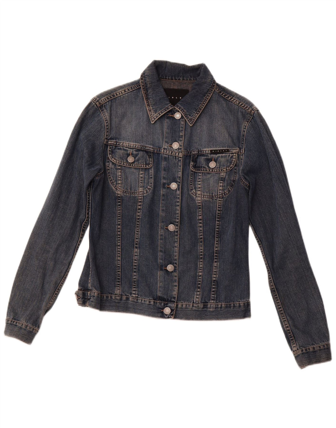 SISLEY Veste en Jean Femme UK 10 Small Bleu Marine Coton