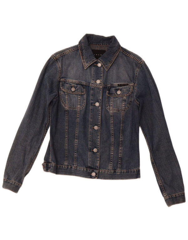 SISLEY Veste en Jean Femme UK 10 Small Bleu Marine Coton