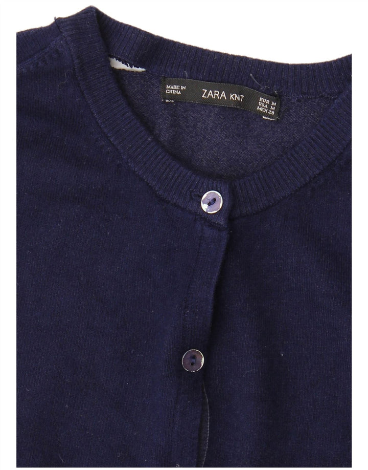 ZARA Cardigan Femme Pull UK 12 Bleu Marine Moyen